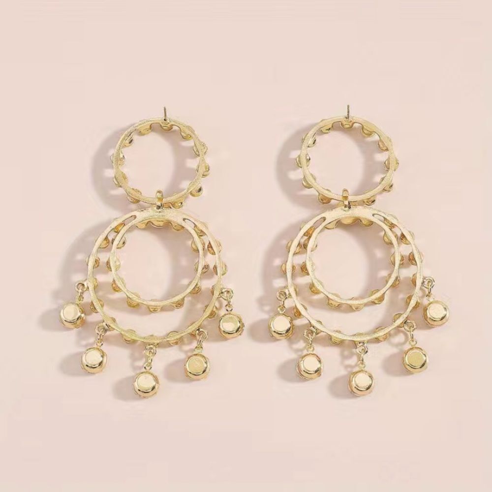 🔅🆕🔅 STUNNING Statement Golden Circle Shiny Rhinestone Dangle Earrings ✨ - Picture 5 of 11